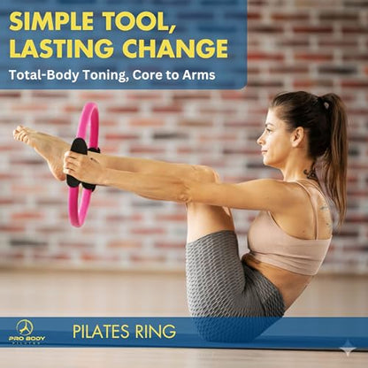 ProBody Pilates Circle - 14 Inch Magic Circle Pilates Ring | 30 lb Resistance, Dual Foam Grips, Inner Thigh Exerciser, Pilates at Home Equipment, Carry Pouch, Pilates Essentials - color: Pink