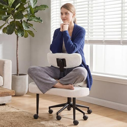 DUMOS ADHD Meditation Chair, Cross Legged Home Office Desk Chair - color: Teddy Fabric White