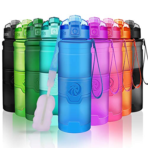 ZORRI Sports Water Bottle, 400/500/700ml/1L, BPA Free Leak Proof Tritan Lightweight Bottles for Outdoors,Camping,Cycling,Fitness,Gym,Yoga- Kids/Adults Drink Bottles with Filter, Lockable Pop Open Lid - color: Blue, size: 17 Ounces