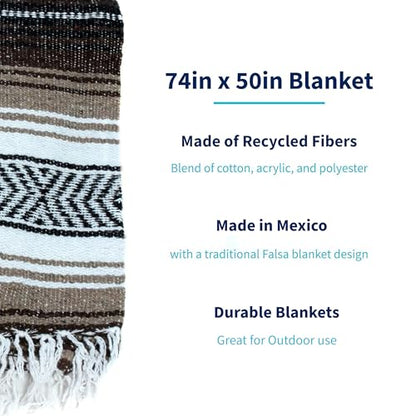 La Montana Bulk Falsa Mexican Blanket, 4 Pack, Dark Brown/Mocha/White - color: Dark Brown/Mocha/White