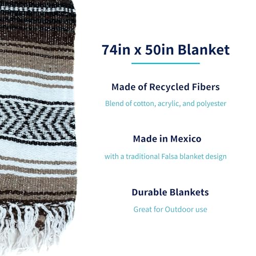 La Montana Bulk Falsa Mexican Blanket, 4 Pack, Dark Brown/Mocha/White - color: Dark Brown/Mocha/White