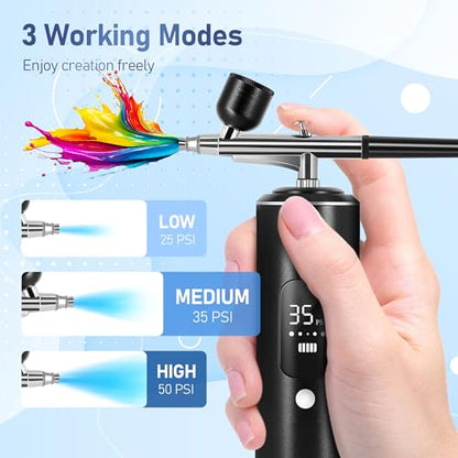 Airbrush Kit with Compressor, Airbrush for Nails | 2 Airbrushes, 6400mAh 50PSI High Pressure, 0.2/0.3/0.5mm Nozzle Sets, For Nails, Modeling, Cake Decorating, Pastry