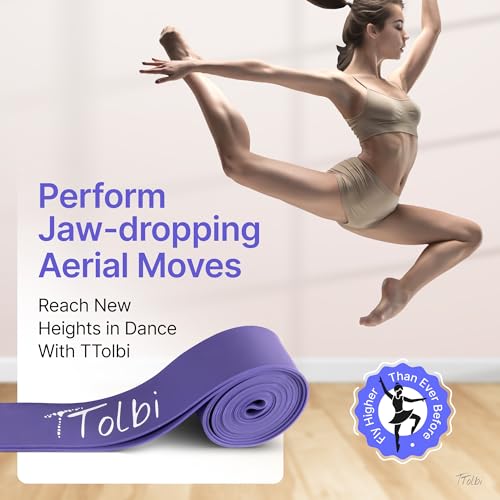 2-Pack Ballet Stretch Bands with Foot Mini Loop, Natural Rubber Dance Bands | Splits and flexibility training for kids, teens and adult dancers, gymnasts and cheerleaders, beginner guide and travel bag - color: Purple Regular
