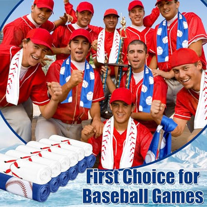 Lonfliness 12 Pcs Baseball Cooling Towels 38x12 Inch Breathable Baseball Microfiber Ice Towel Fast Drying Workout Rags Bulk Sport Team Gift for Team Gym Running Coach Sport Party Favors(White,Blue)
