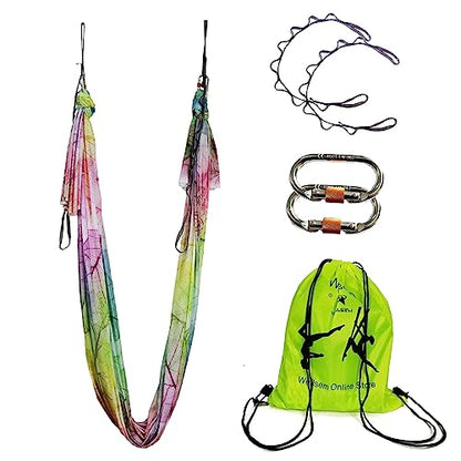 Aerial Yoga Hammock Aerial Pilates Silk Yoga Swing Set Inversion Equipment include daisy Chain, Pose Guide 5.5 yards - color: Colorful Leaf
