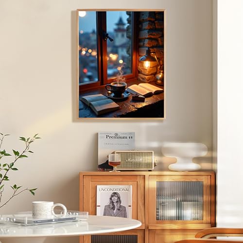 Fountor Window View Paint by Numbers Kit for Adults Beginner, Coffee Adult Paint by Number Kits on Canvas Without Frame, Acrylic Painting by Numbers for Home Decor Gift 16” W x 20”L - color: LOP0304, size: Frameless