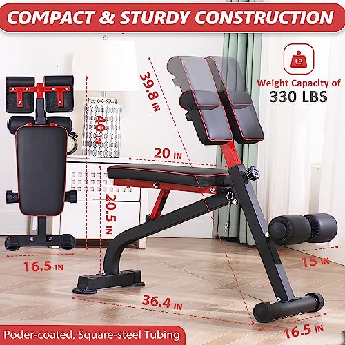 BODYRHYTHM Compact Adjustable Weight Bench for Full Body Strength Training, Ab/Back Hyper Roman Chair, Adjustable Ab Sit up Bench, Incline Decline Bench, Flat Bench, Hyperextension Bench, Back Extension Machine - color: Black