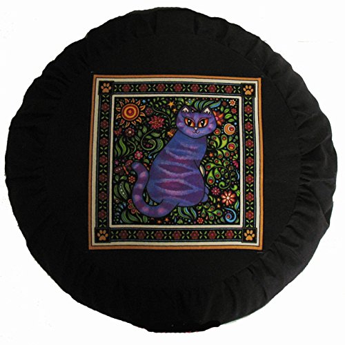 Meditation Cushion Zafu Buckwheat Pillow - Heavenly Kitties - Violet - color: Violet