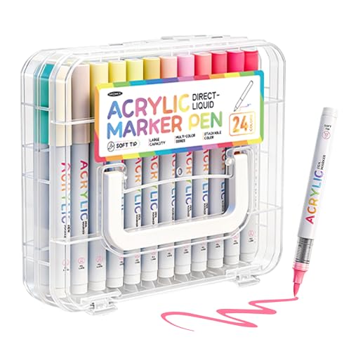 24 Colors Acrylic Paint Markers, Brush Tip Multi Surface Acrylic Paint Pens Set Perfect for Canvas, Wood, Stone, Fabric & DIY Crafts - color: 24 Colors