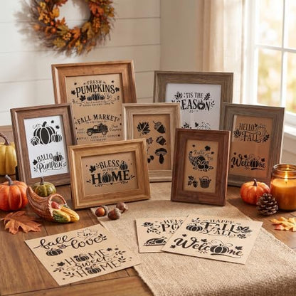 Sitsink Fall Stencils for Painting Pumpkin Maple Leaves Template Wall Mat | 20 reusable PET stencils,pumpkin maple leaf harvest autumn seasonal painting templates for DIY crafters mat rug wall canvas - style: hello fall
