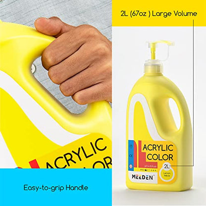 MEEDEN Lemon Yellow Acrylic Paint with Pump Lid, 1/2 Gallon (2L /67.6 oz.) Heavy-Body Non-Toxic Rich Pigment Color, Perfect for Art Class, Wall Painting, Painting Party & Creative DIY - color: Lemon Yellow