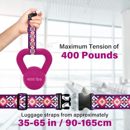 6-Piece Luggage Straps, Patterned Suitcase Straps, Adjustable Travel Luggage Belt, 2 Inches Wide by 72 Inches Long, Multicolor, Nylon, Buckle Fastener - style: Bohemian Style