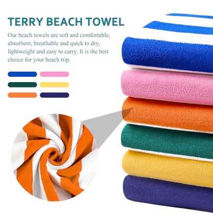 Genovega 6 Packs Oversized 72X40 Inch Stripe Beach Towel Thin Terry Set Extra Large XL Big Clearance Towels Soft Swim Pool Travel Accessories Essentials Camping Adults Men Women Gift Pink - color: Pink, size: 72.00" X 40.00"