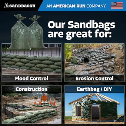 Sandbaggy - Heavy Duty Empty Sandbags For Flooding (14" X 26") - Poly Sand Bags For Flood Barrier, Weight, Construction, Earth Bag Homes - Reusable, UV Resistant - Tie Strings Attached (10 Bags) - size: 10 Count (Pack of 1)