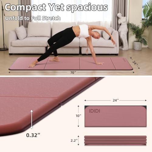 Foldable Yoga Mat Extra Thick 0.32"(8mm) | Folding Exercise Mat,Odorless POE, Non-Slip Grip, No-Curl Edges, Great for Yoga, Pilates & Home Workouts - color: Deep Pink