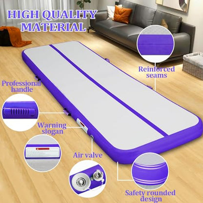 Air Mat Tumble Track, Gymnastics Mats Tumbling Track with Electric Air Pump for Home Use Cheerleading Training Kids Gym Yoga - color: Purple, size: 13ftx3.3ftx4inch