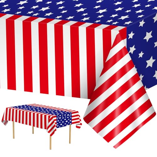 Litmitfu 3 Pcs Patriotic Tablecloth 4th of July Decorations - Disposable Plastic Patriotic Themed Table Cover for July 4th Decoration Memorial Independence Day Party Supplies Table Decor, 108x54 Inch - color: Patriotic