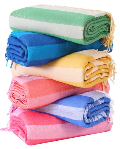 Genovega 6 Packs Oversized Turkish Beach Bath Towel Set Bulk 74"x38" Extra Large Sand Free Quick Dry Swim Camping Pool Clearance Towels Travel Blanket Adult Essentials - color: Multi Pattern One
