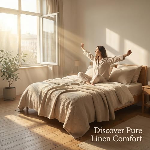 100% Pure Flax Linen Blanket – 60x80-inch Oversized Linen Throw Blanket - color: Natural Linen, size: Beach Blanket