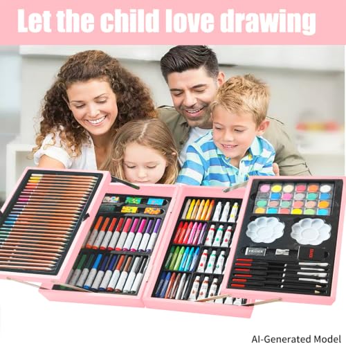 KINSPORY Art Set, 139 Pack Painting Drawing Art Supplies Kit with 2 Sketch Pads, Deluxe Double Layers Art Set Crafts, Colored Pencils, Oil Pastels, Watercolor Paints, Gift for Artists Kids (Rose Pink) - color: Rose Pink