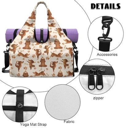 Yoga Gym Bag with Removable Adjustable Shoulder Strap, Shoe Compartment & Top Yoga Mat Holder 17.72x8.66x9.84in - color: Creative Yoga Dog Footprint Print