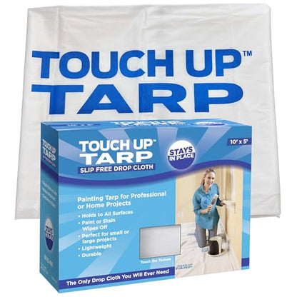 Touch Up Fabric Tarp Painters Drop Cloth for Painting, 10’ x 5’ | Heavy Duty, Lightweight, Reusable, Thick Coated Wall, Floor, Furniture Covering, As Seen On Shark Tank Products