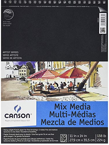 Canson Artist Series Mixed Media Paper, Wirebound Pad, 9x12 inches, 20 Sheets (138lb/224g) - Artist Paper for Adults and Students - Watercolor, Gouache, Graphite, Ink, Pencil, Marker