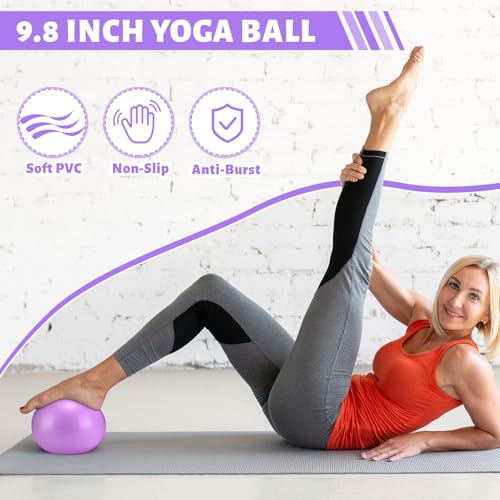 RoundFunny Pilates Ring Circle Set 18 Pcs Exercise Equipment Accessories for Women Workouts Pilates Ball Stretching Strap Magic Circle Yoga Ring Gym Back Bag Resistance Band Anti Slip Socks - color: Purple
