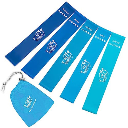 Fit Simplify Resistance Loop Exercise Bands with Instruction Guide and Carry Bag, Set of 5 - color: Blue