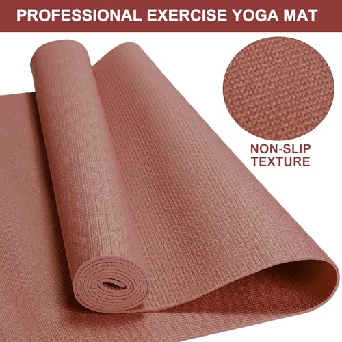 Funtery 3 mm Thin Yoga Mats Bulk, 68 x 24 Inches Lightweight PVC Exercise Mats Non Slip Workout Fitness Pads for Yoga Pilates Stretching Classes Gym Home Studio - color: Brown