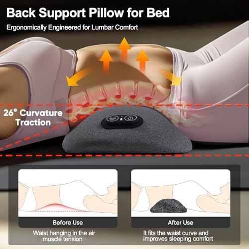 3 in 1 Back Massager, Electric Lumbar Support Pillow Heat Vibration Massage Lower Back Spine Decompression Device, Light Gray - color: Light Grey