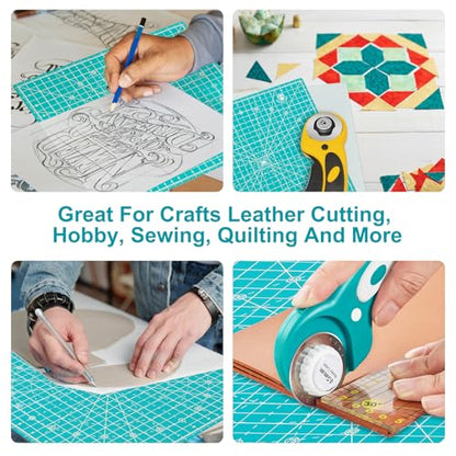 Headley Tools 12"x12" Rotating Cutting Mat, Self Healing Mat with 360-Degree Rotation & Anti-Slip Base, Sewing Board Cutting Mat Perfect for Fabric Quilting Leather Hobby Project, Light Blue - color: LIight blue, size: 12"L x 12"W