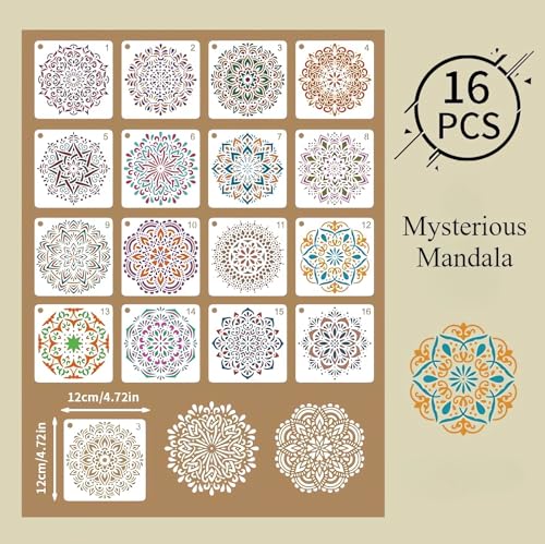 Mandala Stencils for Painting, 64 Pcs 5 Inch for Wood Signs Canvas | Reusable & Easy to Clean, Boho Rangoli Patterns, Gift Boxes, Scrapbooks, Paper Projects, Beginner Friendly - color: Mandala