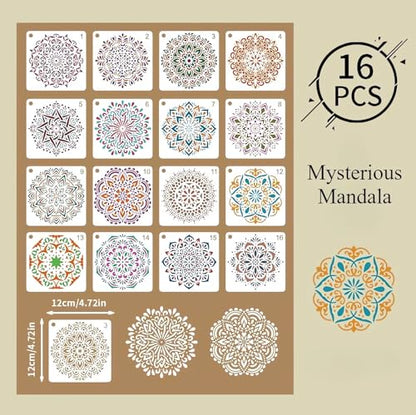 Mandala Stencils for Painting, 64 Pcs 5 Inch for Wood Signs Canvas | Reusable & Easy to Clean, Boho Rangoli Patterns, Gift Boxes, Scrapbooks, Paper Projects, Beginner Friendly - color: Mandala