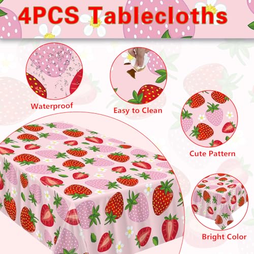 4 Pack Strawberry Tablecloth Strawberry Table Cloth Berry Party Table Cover Sweet One Birthday Party Tablecloth Berry Themed Decor 51 x 86 Inch Fruit Themed Indoor Outdoor Decorations