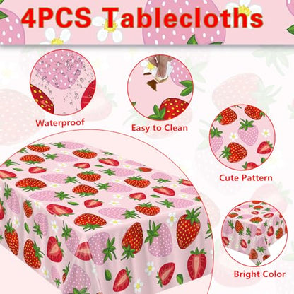 4 Pack Strawberry Tablecloth Strawberry Table Cloth Berry Party Table Cover Sweet One Birthday Party Tablecloth Berry Themed Decor 51 x 86 Inch Fruit Themed Indoor Outdoor Decorations