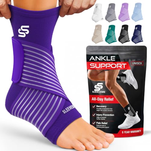 Sleeve Stars Ankle Brace for Women & Men, Ankle Wrap for Sprain, Compression Sleeve for Plantar Fasciitis Relief, Easy Customizable Support: w/ Removable Strap (Single/M:10"-12"/Dark Purple) - color: Dark Purple, size: Medium