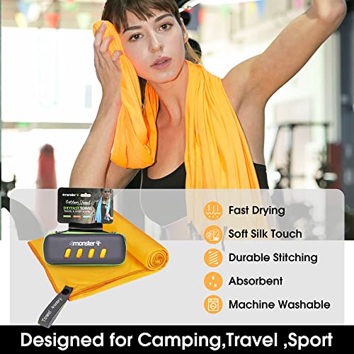 4Monster Camping Towel Super Absorbent-Quick Dry Microfiber Towel Ultra Compact & Soft-Travel Towel Lightweight for Backpacking,Hiking,Gym,Beach,Swimming,Yoga - color: Orange, size: 55.10" x 26.00"