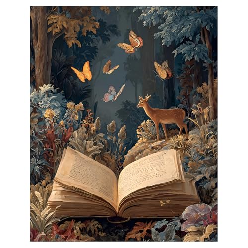 xcemhil Book Paint by Numbers Kit for Adults Beginner, Deer Paint by Numbers for Adult, Acrylic Paint by Number Kits Suitable for Home Wall Art Decor Gifts 16x20 Inch - color: 35-Book, size: 16*20