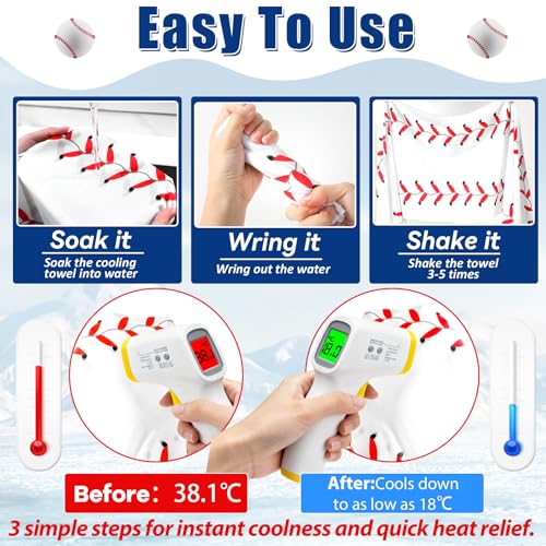Lonfliness 12 Pcs Baseball Cooling Towels 38x12 Inch Breathable Baseball Microfiber Ice Towel Fast Drying Workout Rags Bulk Sport Team Gift for Team Gym Running Coach Sport Party Favors(White,Blue)