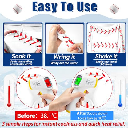 Lonfliness 12 Pcs Baseball Cooling Towels 38x12 Inch Breathable Baseball Microfiber Ice Towel Fast Drying Workout Rags Bulk Sport Team Gift for Team Gym Running Coach Sport Party Favors(White,Blue)