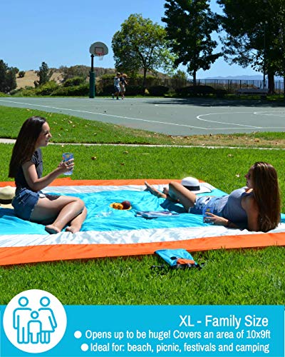 ECCOSOPHY Sandproof Beach Blanket, Oversized Sand Free Mat 9x10 ft - color: Blue