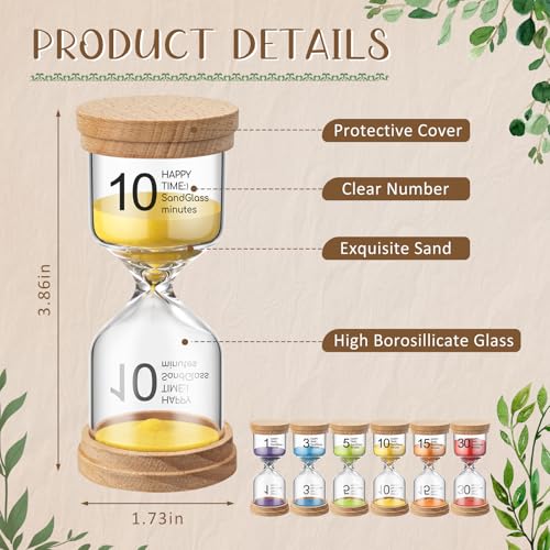 Kingdder Pack of 6 Wooden Sand Timer Set Operation Colorful Hourglass Timer Sandglass 1/3/5/10/15/30 Minutes Wood Sand Clock for Back to School Classroom Office Kitchen Cooking Home - color: Multicolor, size: 1/3/5/10/15/30 Minutes