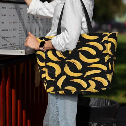 Large Beach Bag for Women Waterproof Foldable Travel Shoulder Tote Bag with Pocket for Weekender Pool Vacation - color: Banana Black