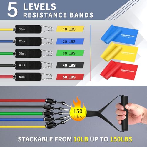 WHATAFIT Resistance Bands with Handles, 5-Level Exercise Bands for Workout - color: Chromatic
