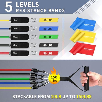 WHATAFIT Resistance Bands with Handles, 5-Level Exercise Bands for Workout - color: Chromatic