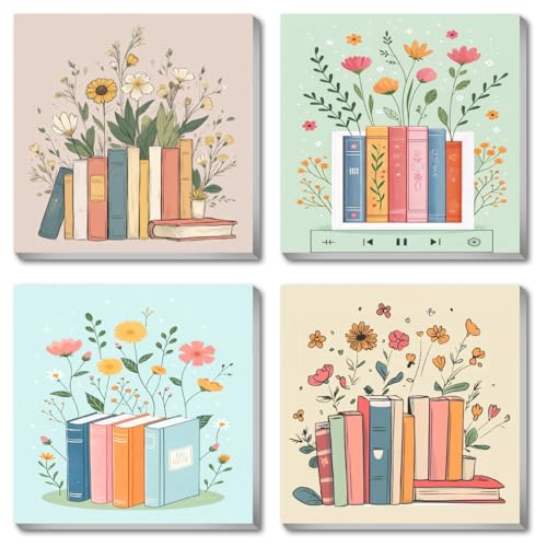 Canrichshop 4 Pcs Book Paint by Numbers Kit for Adults & Ages Over 12,Framed Books Adults' Paint-by-Number Kits, DIY Painting by Numbers for Adults Flowers for Decor Present 8X 8 in - color: BKH1550+BKH1551+BKH1552+BKH1553