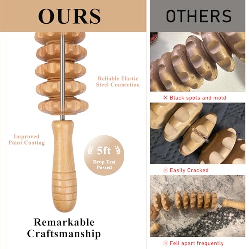 Xokocli Cellulite Massage Tool Wood Therapy Massage Tools Fascia Blaster Cellulite Roller Lymphatic Drainage Massager Deep Tissue Massage Stick for Legs Thighs Muscle Relief Recovery(White 9-Wheel) - color: Nude 9-wheel