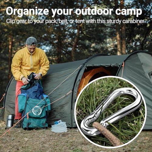 sprookber Stainless Steel Spring Snap Hook Carabiner - 304 Stainless Steel Caribeener Clips, Set of 6 - color: Silver, size: 4.7 Inch