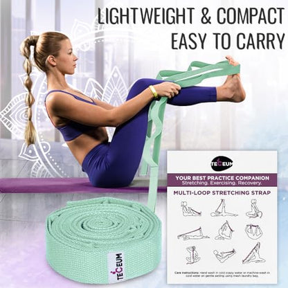 TECEUM Bundle of 2 Items – Yoga Mat Strap Green Avocado 64 IN & Stretching Strap for Yoga Light Green Polypropylene 1” – Mat Holder Sling For All Mats – Leg Strap for Exercising, Physical Therapy